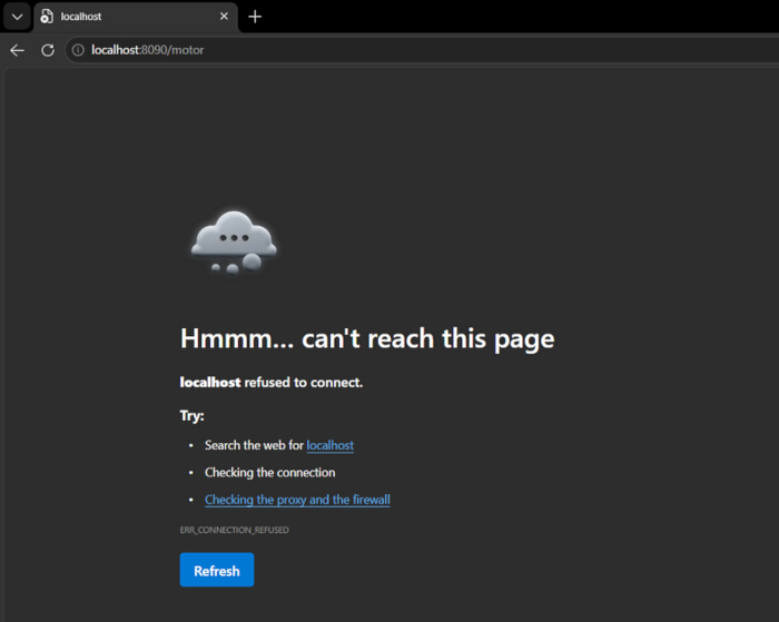 figure-results-13 Webpage error message; localhost connection refused; browser troubleshooting options.