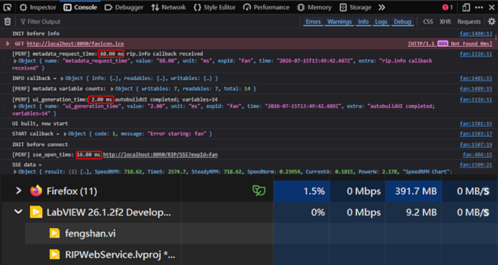 figure-results-16 Firefox developer console showing network request errors and variable loading status.