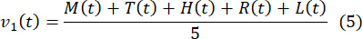 figure-protocol-7 数学分析中均值计算公式;公式 v1(t)=(M+T+H+R+L)/5。