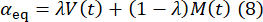 figure-protocol-12 静态平衡方程:α_eq = λV(t) + (1-λ)M(t),用于研究分析的数学表达式。