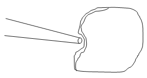 Light beam striking a surface, diagram; illustrates reflection principles, optics study.