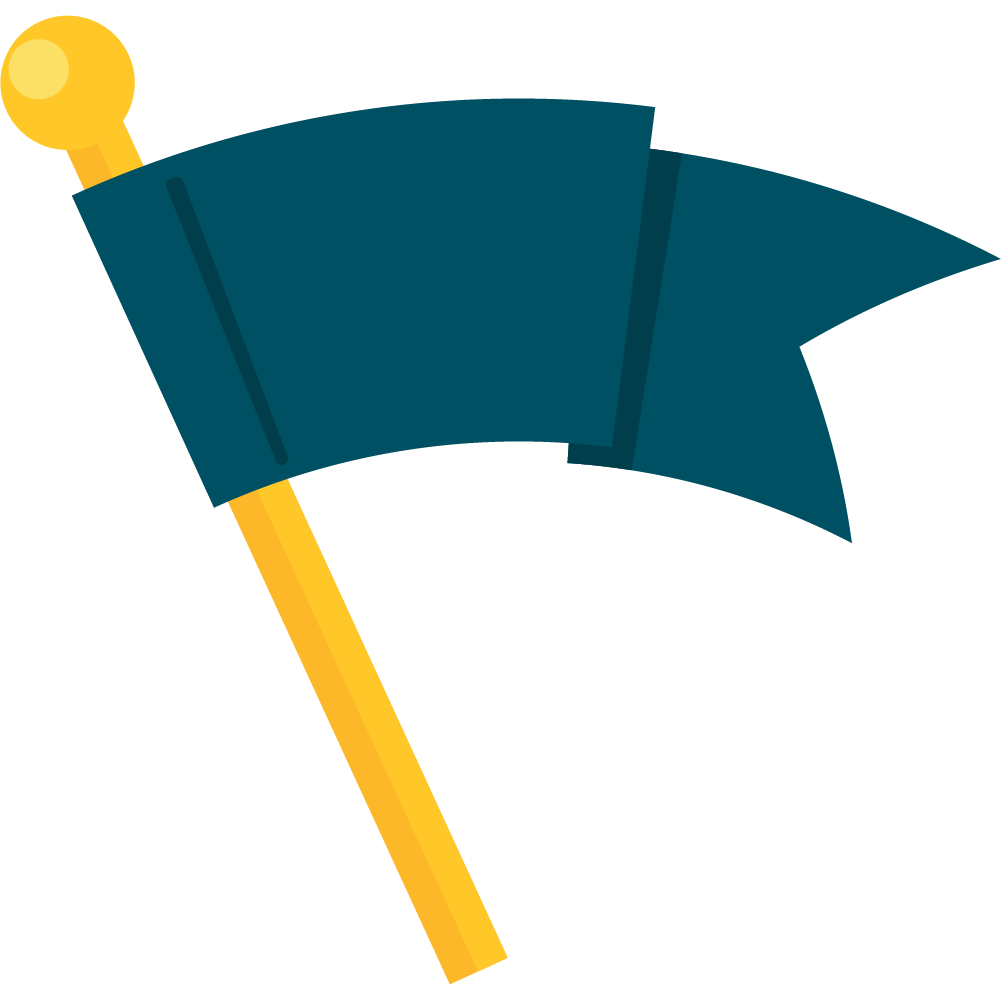 Teal award flag icon on a yellow pole
