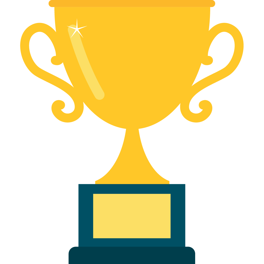 Gold trophy cup award icon on a teal base