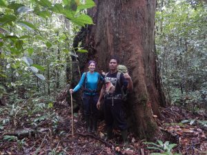 Dr. Amanda West on a Bornean orangutan follow in Gunung Palung National Park, Borneo, Indonesia.