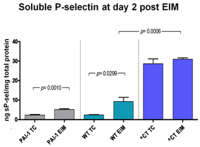 figure-protocol-3 Bar graph of soluble P-selectin levels, two days post-exercise, comparing experimental groups.