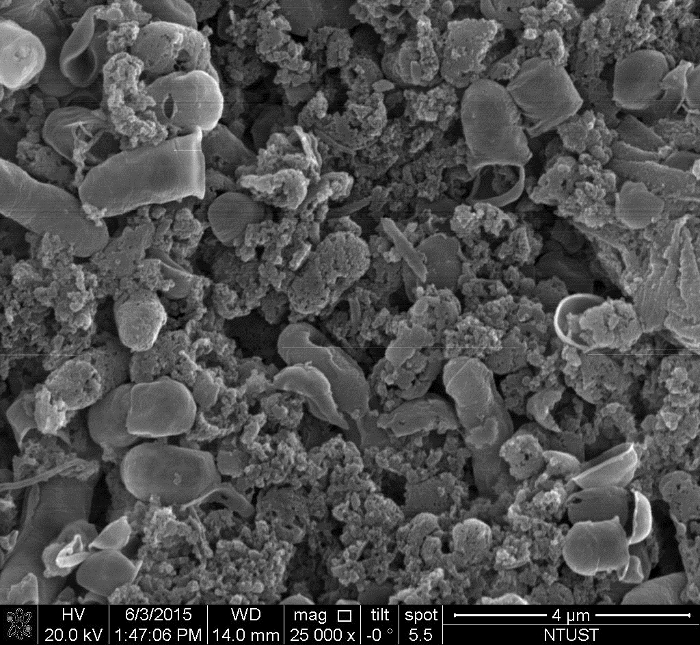 figure-results-5 SEM micrograph of nanomaterial surface structure at 25,000x magnification for material analysis.