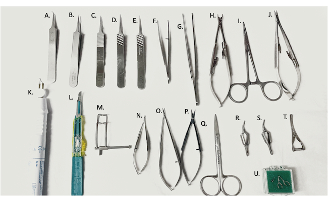 figure-results-2 Diagrama de instrumentos cirúrgicos; inclui bisturis, pinças, tesouras; Visão geral do equipamento médico.